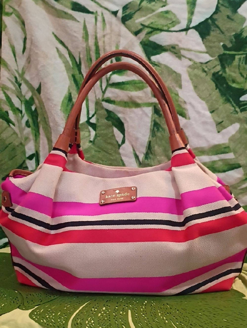kate spade Stevie Oak Island Tote in Pink, Red & Beige